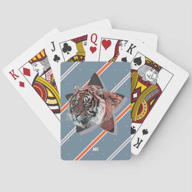 Baraja De Cartas Para él modelo rayado del tigre con monograma (Reverso)