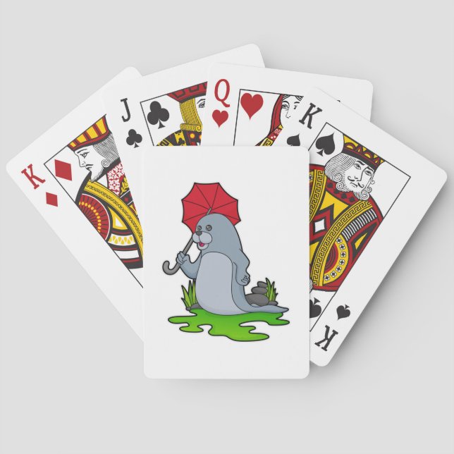Baraja De Cartas Paraguas de lluvia de focas (Reverso)