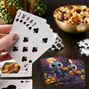 Baraja De Cartas Parche de calabaza - compañero de esqueleto