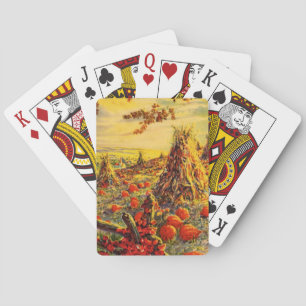 Baraja De Cartas Parche de calabaza vintage de Halloween con monton