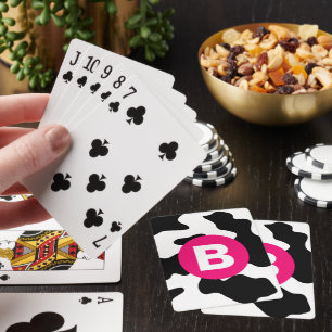 Baraja De Cartas Parche de vaca extravagante patrón monograma rosa