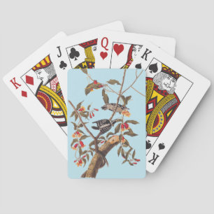 Baraja De Cartas Pareja Audubon Downy Woodpecker con flores