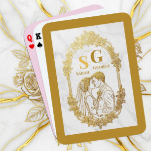 Baraja De Cartas Pareja Besada, Boda Oro, Marco, Iniciales