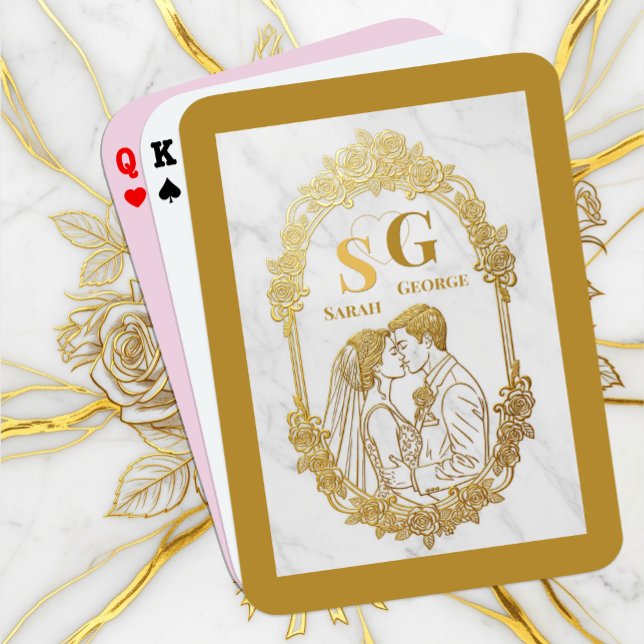 Baraja De Cartas Pareja Besada, Boda Oro, Marco, Iniciales (Subido por el creador)