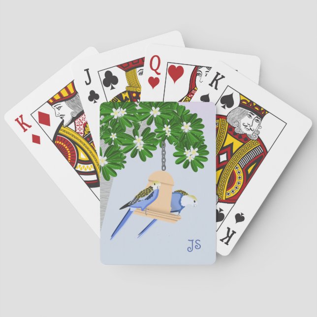 Baraja De Cartas Pareja Cuta Jugadora Parrots Rosellas Monograma (Reverso)