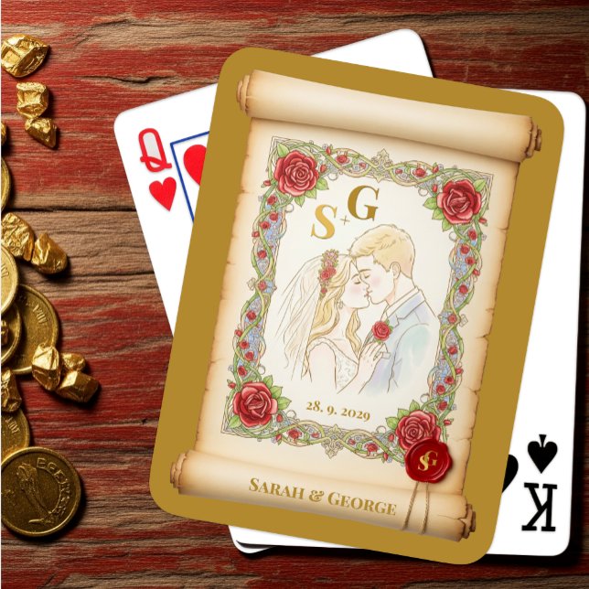 Baraja De Cartas Pareja de Besado Monogramada, Oro, Desplazamiento  (Subido por el creador)