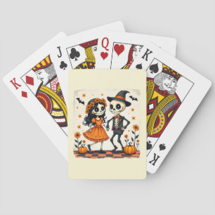 Baraja De Cartas Pareja de esqueletos adorables de Halloween en nar