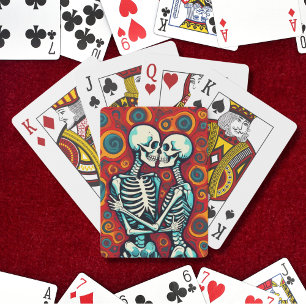 Baraja De Cartas Pareja de esqueletos retro besándose