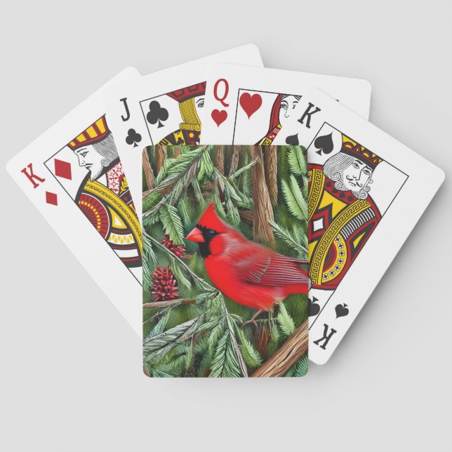 Baraja De Cartas Pareja de majestuosos cardenales rojos salvajes (Reverso)