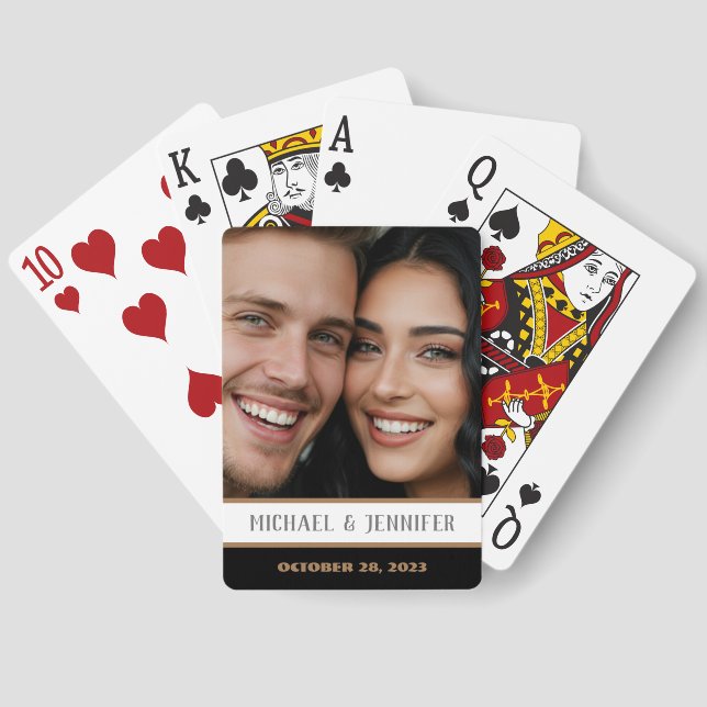 Baraja De Cartas Pareja Moderna Iniciales Fecha Foto Personalizada  (Reverso )