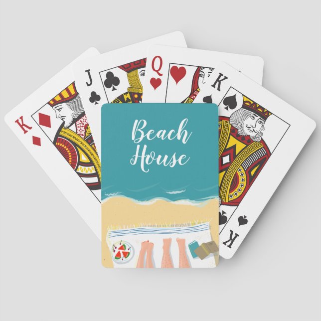 Baraja De Cartas Pareja Sunbathing Seaside Ilustracion Beach House (Reverso)