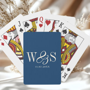 Baraja De Cartas Parejas de novios con inicial en azul marino elega