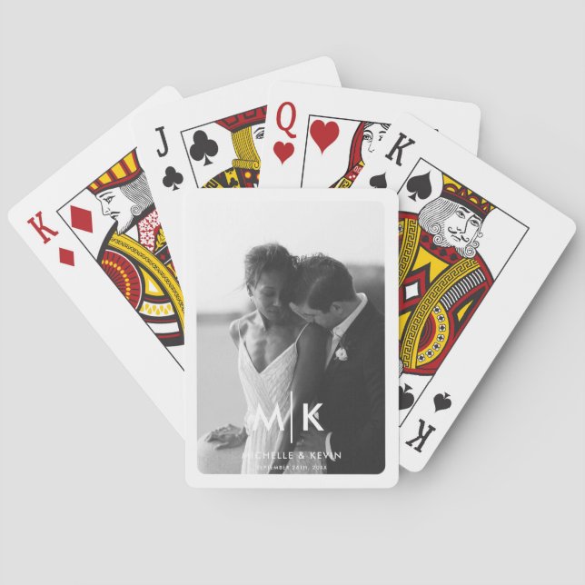 Baraja De Cartas Parejas Iniciales Boda Foto Monograma (Reverso)