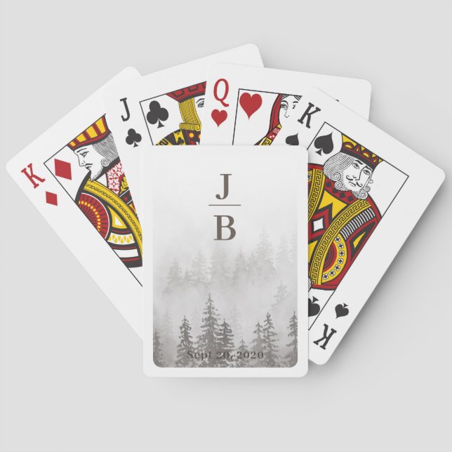 Baraja De Cartas Parejas Iniciales Evergreens en el gris del bosque (Reverso)