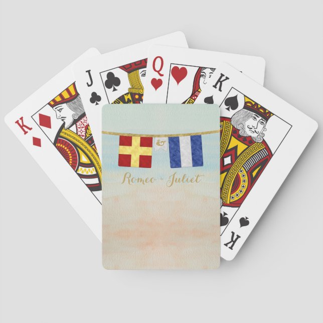 Baraja De Cartas Parejas Monograma Banderas de señalización marítim (Reverso)