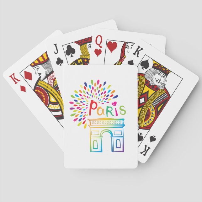 Baraja De Cartas París Francia | Arco de Triomphe | Diseño neón (Reverso)