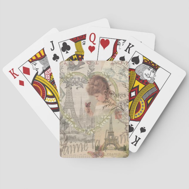 Baraja De Cartas París Francia Bonito Chica Eiffel (Reverso)