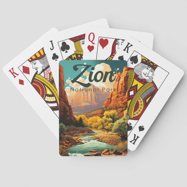 Baraja De Cartas Parque nacional Zion Ilustracion Retro (Reverso)
