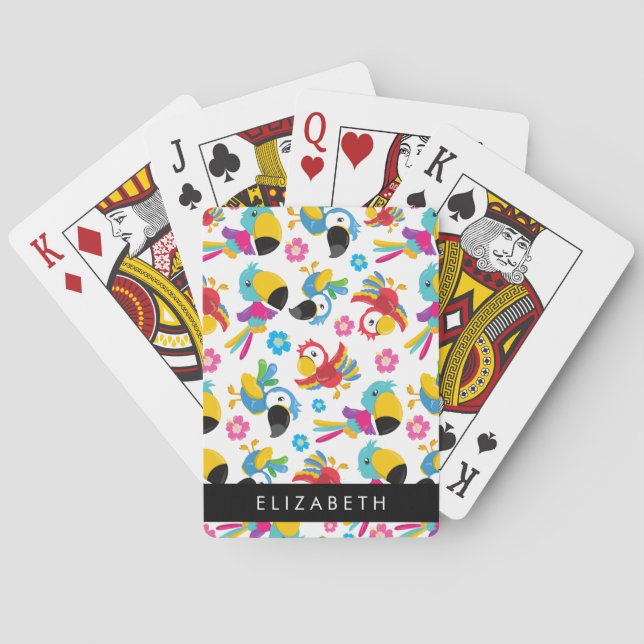 Baraja De Cartas Parrots coloridos, loros tropicales, su nombre (Reverso)