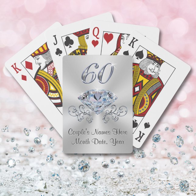 Baraja De Cartas Partidos de aniversario de diamantes personalizado (Cheap 60th anniversary gifts. Personalize, 60th wedding anniversary favor ideas. 60 year anniversary)