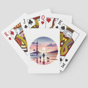 Baraja De Cartas Paseo al atardecer del faro Escena costera