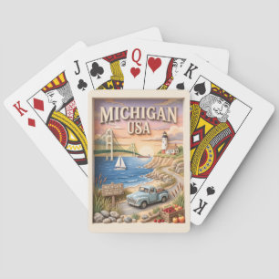 Baraja De Cartas Paseo en coche por Michigan Puente Mackinac Camión