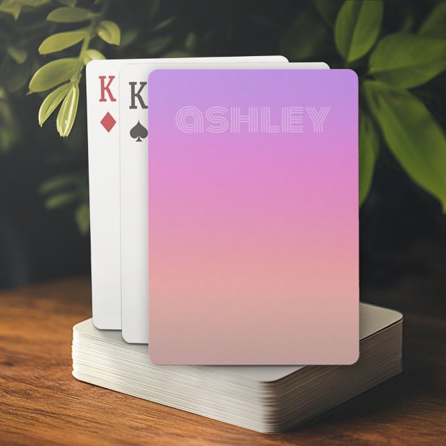 Baraja De Cartas Pastel Púrpura Coral Rosa Ombre - enorme monograma (Personalized playing cards)