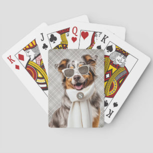 Baraja De Cartas Pastor Australiano y Mascota de Monograma a Cuadro