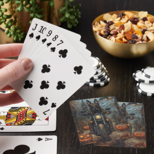 Baraja De Cartas Pastor Belga Montando Motocicleta Halloween Espant
