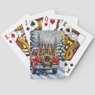 Baraja De Cartas Pastor Belga Navidad Camión Rojo Fiesta