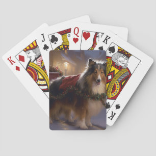 Baraja De Cartas Pastor de Shetland Temporada Navideña Festiva