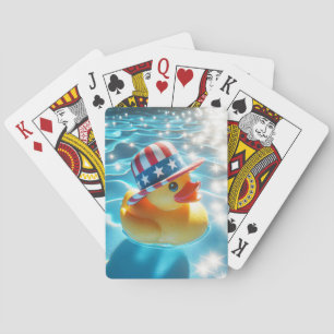 Baraja De Cartas Pato de goma amarillo patriótico en piscina