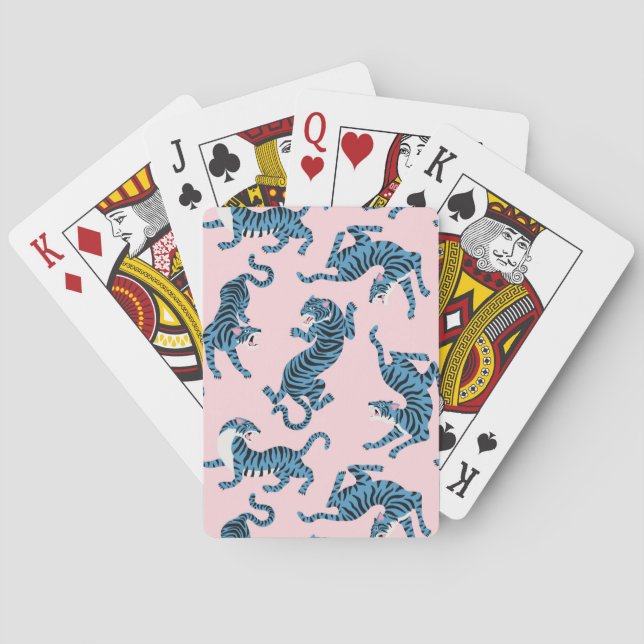 Baraja De Cartas Patrón asiático del tigre azul (Reverso)