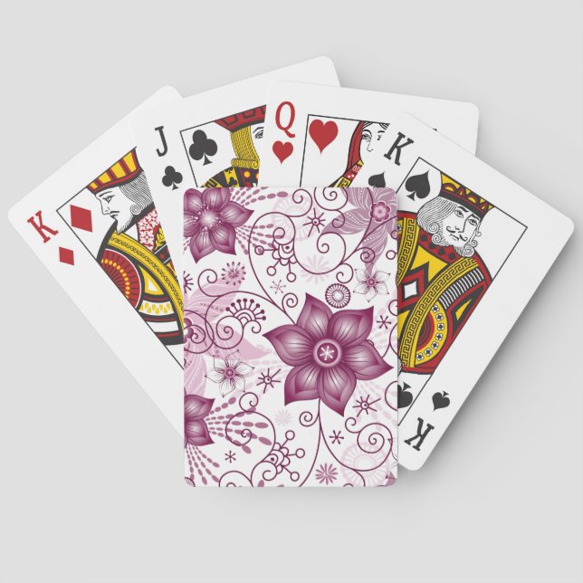 Baraja De Cartas Patrón blanco y rosado de espiral floral (Reverso)