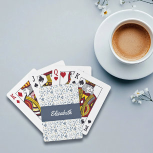 Baraja De Cartas Patrón botánico acuarela azul nombre personalizado