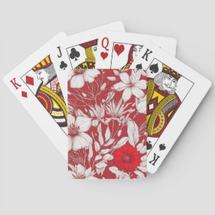 Baraja De Cartas Patrón botánico de flores rojas y blancas