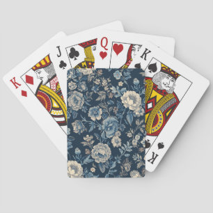Baraja De Cartas Patrón Botánico Floral Vintage Azul Marino