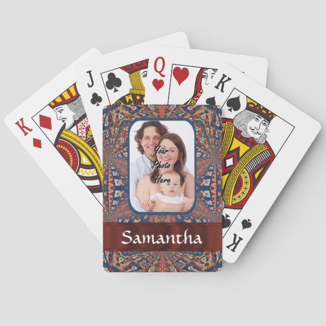 Baraja De Cartas Patrón caleidoscopio rojo y azul (Reverso)