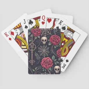 Baraja De Cartas Patrón celeste floral de cráneo gótico (4)