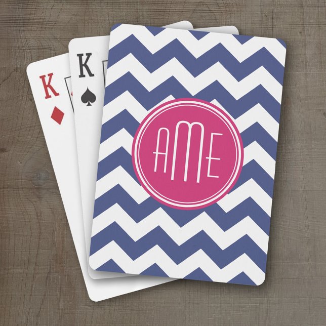 Baraja De Cartas Patrón Chevron con monograma - Magenta de la Marin (Personalized Playing Cards)