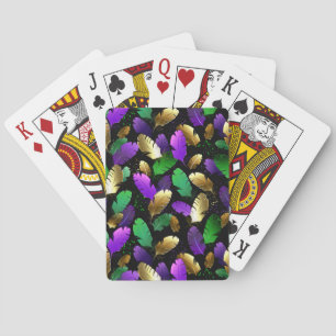 Baraja De Cartas Patrón continuo con plumas de Mardi Gras