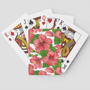Baraja De Cartas Patrón de acuarela de hibiscos rojos