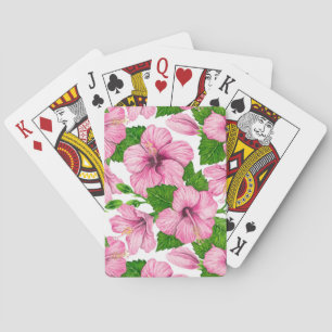 Baraja De Cartas Patrón de acuarela de hibiscos rosados