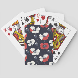 Baraja De Cartas Patrón de amapola blanca con acentos rojo y azul