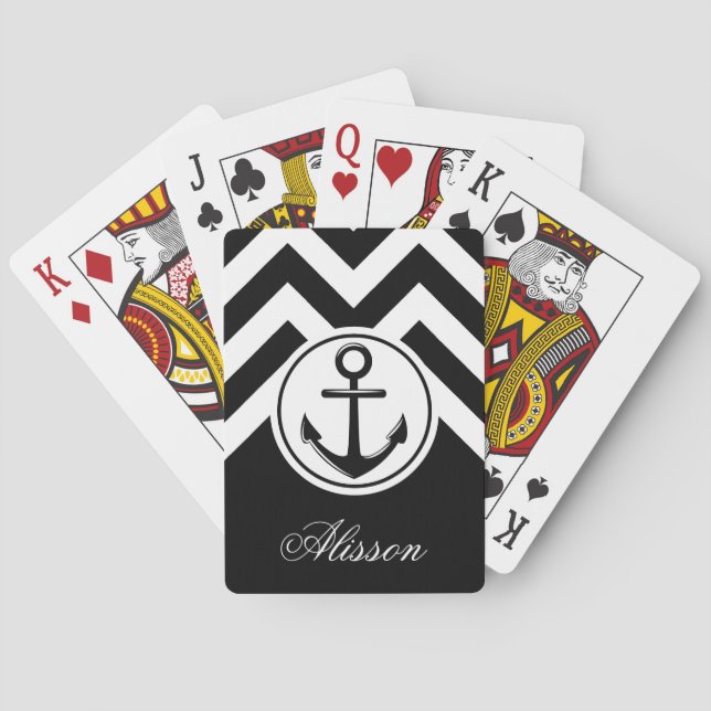 Baraja De Cartas Patrón de anclaje blanco y negro (Reverso)
