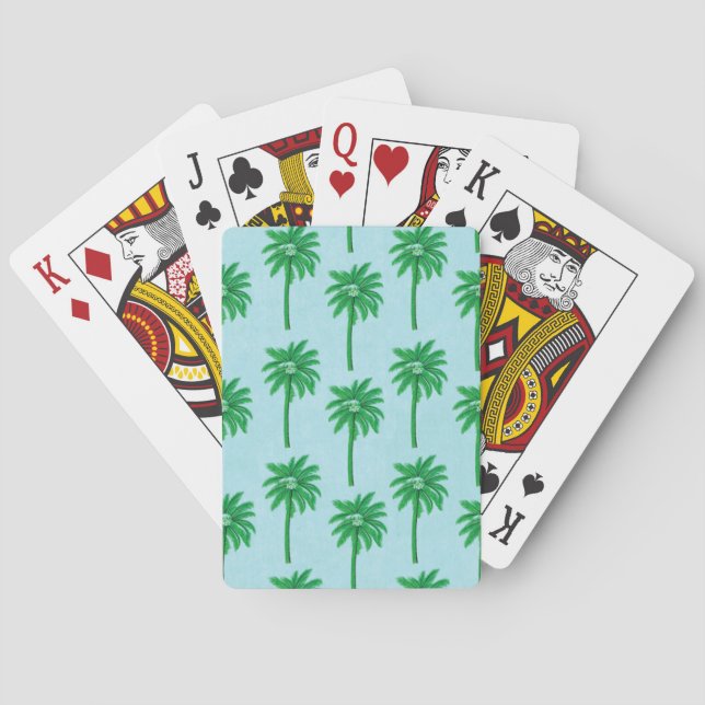 Baraja De Cartas Patrón de árbol de palma en azul (Reverso)