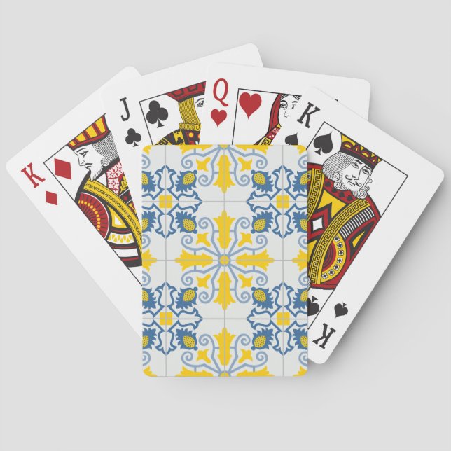 Baraja De Cartas Patrón de azulejos azules y amarillos en portugués (Reverso)