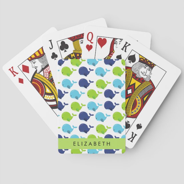 Baraja De Cartas Patrón de Ballenas, Ballenas Cutas, Tu Nombre (Reverso)
