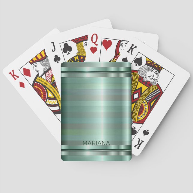 Baraja De Cartas Patrón de bandas de tonos verdes (Reverso)