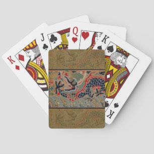 Baraja De Cartas Patrón de bordado en seda de dragón chino antiguo
